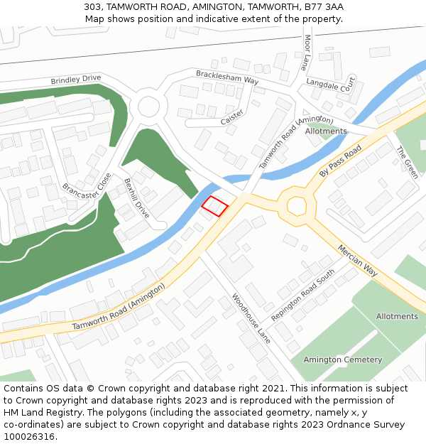 303, TAMWORTH ROAD, AMINGTON, TAMWORTH, B77 3AA: Location map and indicative extent of plot