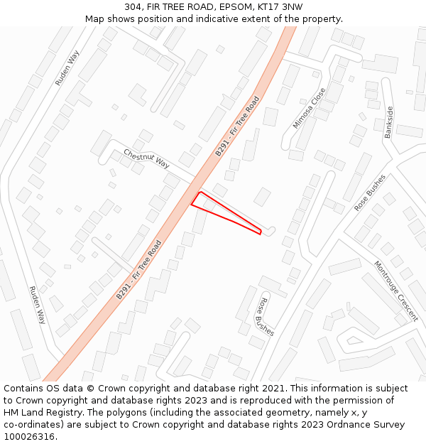 304, FIR TREE ROAD, EPSOM, KT17 3NW: Location map and indicative extent of plot