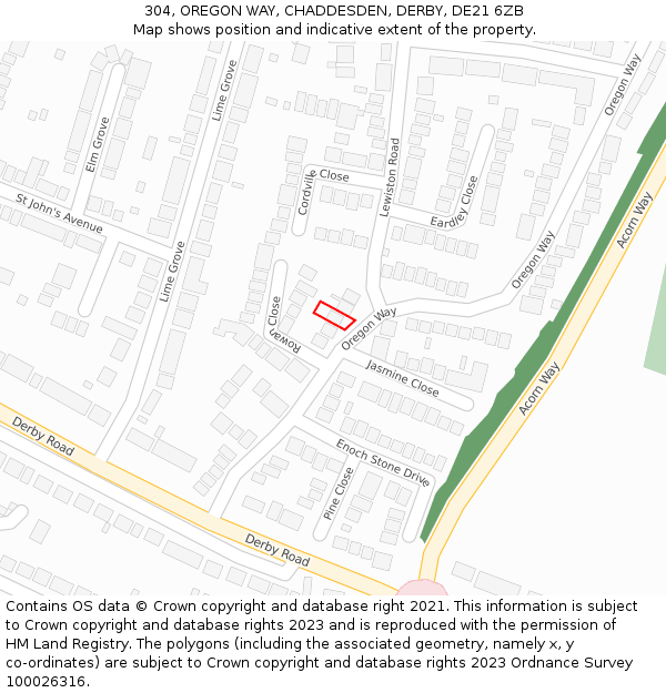 304, OREGON WAY, CHADDESDEN, DERBY, DE21 6ZB: Location map and indicative extent of plot