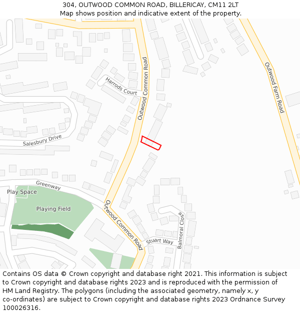 304, OUTWOOD COMMON ROAD, BILLERICAY, CM11 2LT: Location map and indicative extent of plot
