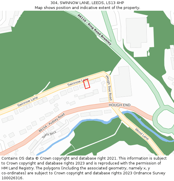 304, SWINNOW LANE, LEEDS, LS13 4HP: Location map and indicative extent of plot