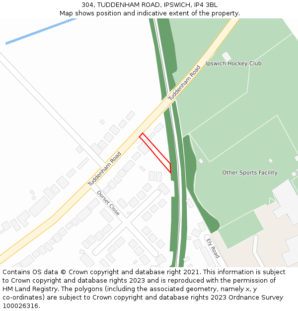 304, TUDDENHAM ROAD, IPSWICH, IP4 3BL: Location map and indicative extent of plot