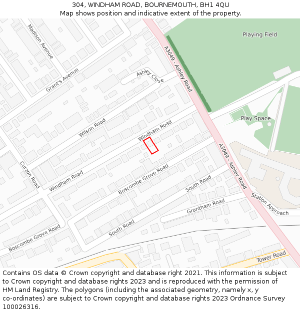 304, WINDHAM ROAD, BOURNEMOUTH, BH1 4QU: Location map and indicative extent of plot