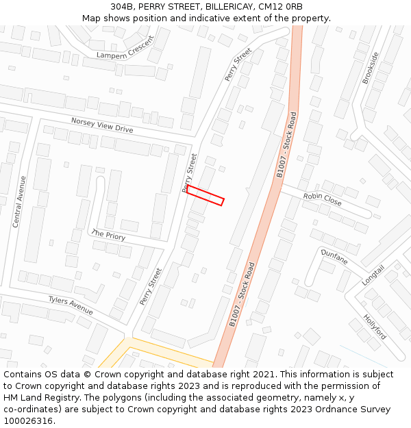 304B, PERRY STREET, BILLERICAY, CM12 0RB: Location map and indicative extent of plot