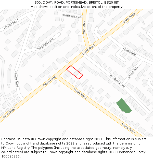 305, DOWN ROAD, PORTISHEAD, BRISTOL, BS20 8JT: Location map and indicative extent of plot