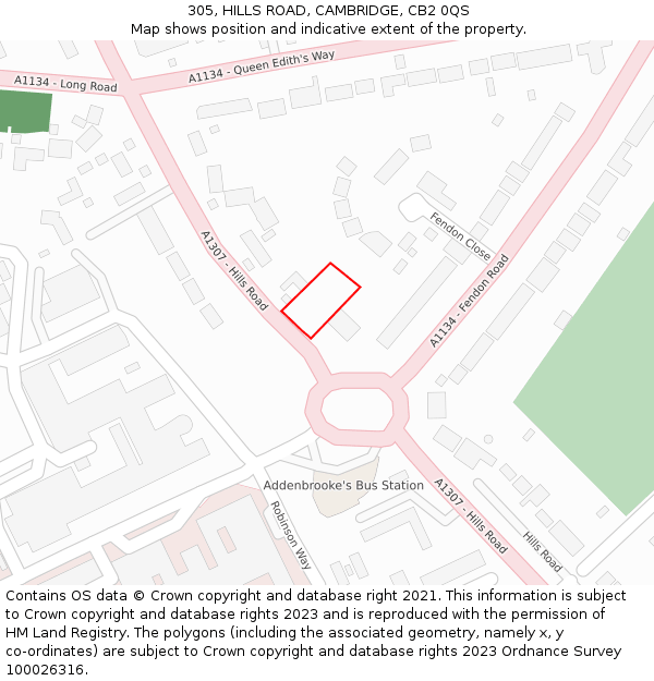 305, HILLS ROAD, CAMBRIDGE, CB2 0QS: Location map and indicative extent of plot