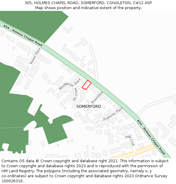 305, HOLMES CHAPEL ROAD, SOMERFORD, CONGLETON, CW12 4SP: Location map and indicative extent of plot