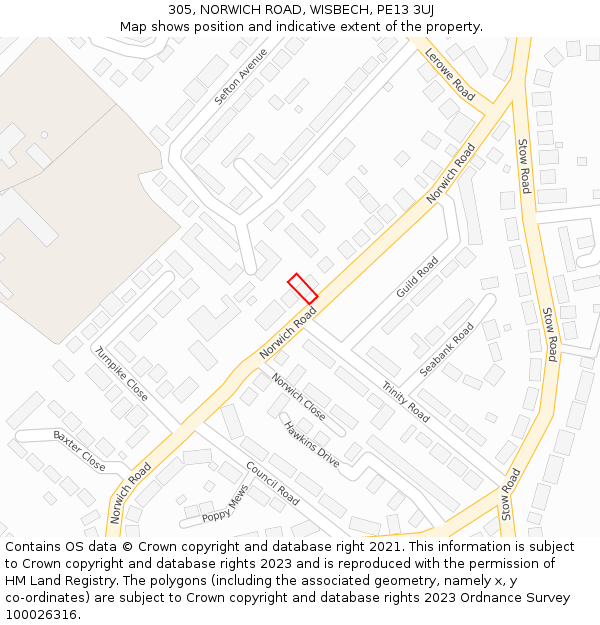 305, NORWICH ROAD, WISBECH, PE13 3UJ: Location map and indicative extent of plot