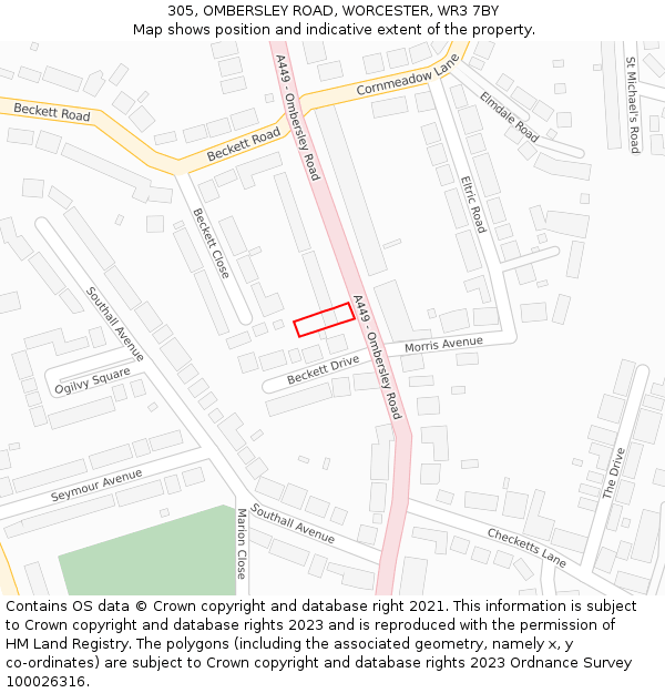 305, OMBERSLEY ROAD, WORCESTER, WR3 7BY: Location map and indicative extent of plot
