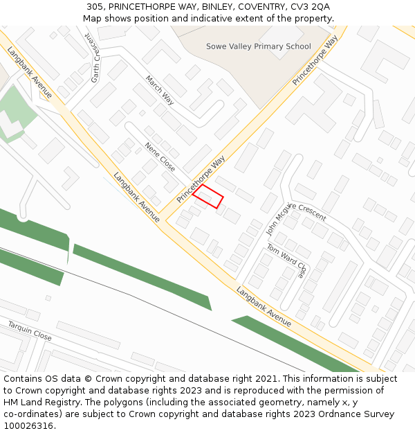 305, PRINCETHORPE WAY, BINLEY, COVENTRY, CV3 2QA: Location map and indicative extent of plot