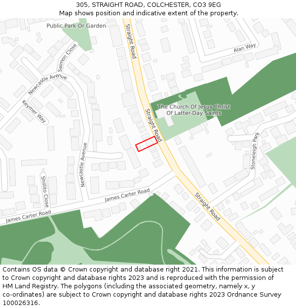 305, STRAIGHT ROAD, COLCHESTER, CO3 9EG: Location map and indicative extent of plot