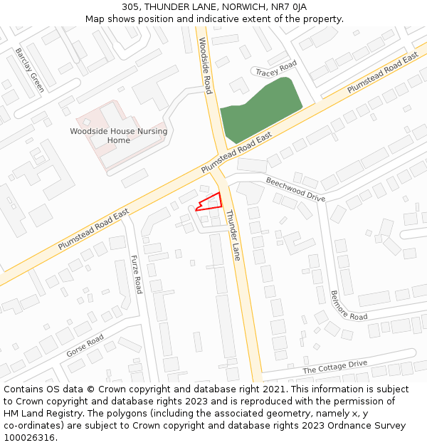 305, THUNDER LANE, NORWICH, NR7 0JA: Location map and indicative extent of plot