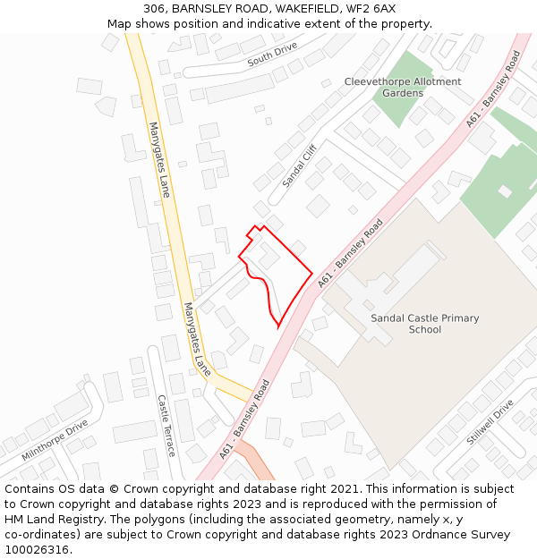 306, BARNSLEY ROAD, WAKEFIELD, WF2 6AX: Location map and indicative extent of plot