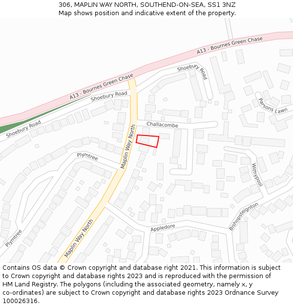 306, MAPLIN WAY NORTH, SOUTHEND-ON-SEA, SS1 3NZ: Location map and indicative extent of plot