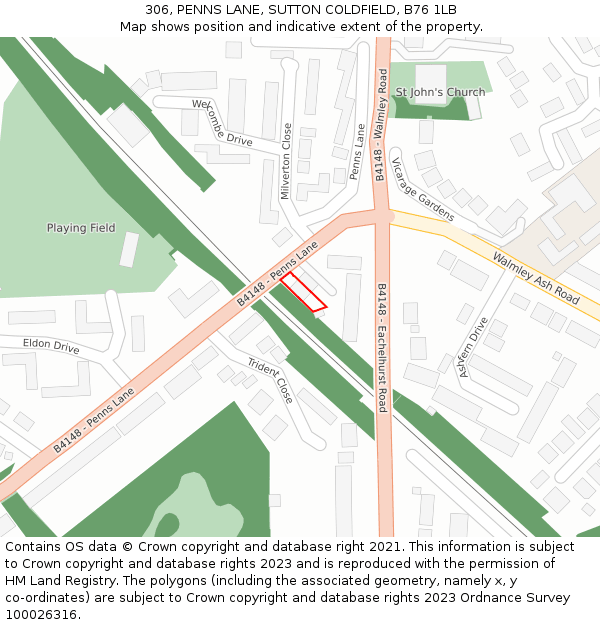 306, PENNS LANE, SUTTON COLDFIELD, B76 1LB: Location map and indicative extent of plot