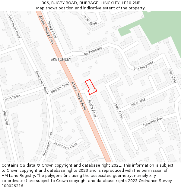 306, RUGBY ROAD, BURBAGE, HINCKLEY, LE10 2NP: Location map and indicative extent of plot