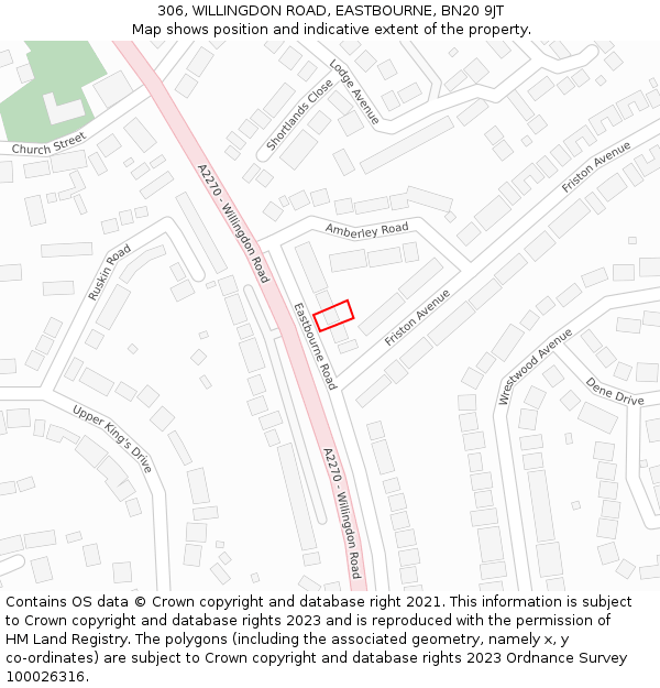 306, WILLINGDON ROAD, EASTBOURNE, BN20 9JT: Location map and indicative extent of plot