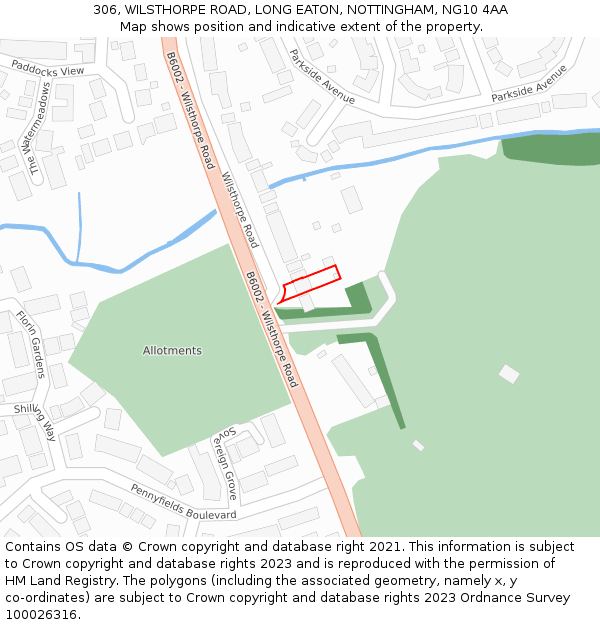 306, WILSTHORPE ROAD, LONG EATON, NOTTINGHAM, NG10 4AA: Location map and indicative extent of plot