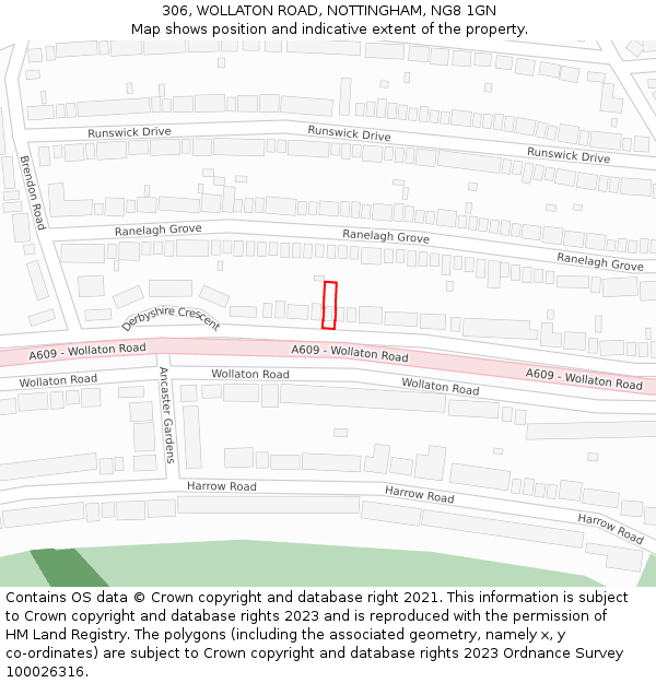 306, WOLLATON ROAD, NOTTINGHAM, NG8 1GN: Location map and indicative extent of plot
