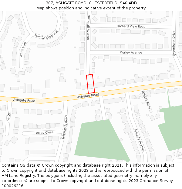 307, ASHGATE ROAD, CHESTERFIELD, S40 4DB: Location map and indicative extent of plot
