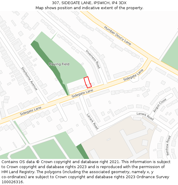 307, SIDEGATE LANE, IPSWICH, IP4 3DX: Location map and indicative extent of plot
