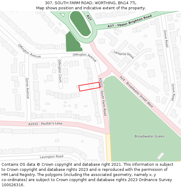 307, SOUTH FARM ROAD, WORTHING, BN14 7TL: Location map and indicative extent of plot