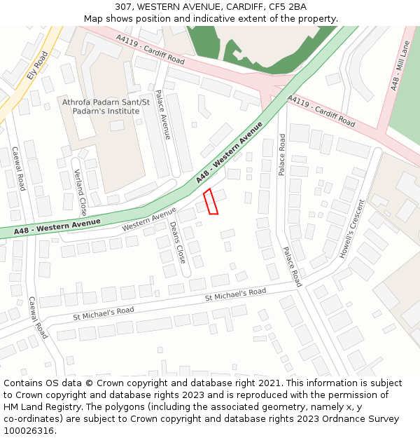 307, WESTERN AVENUE, CARDIFF, CF5 2BA: Location map and indicative extent of plot