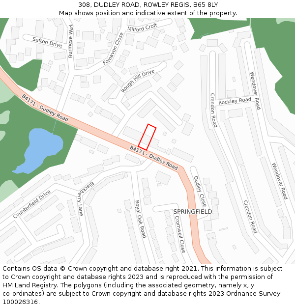 308, DUDLEY ROAD, ROWLEY REGIS, B65 8LY: Location map and indicative extent of plot