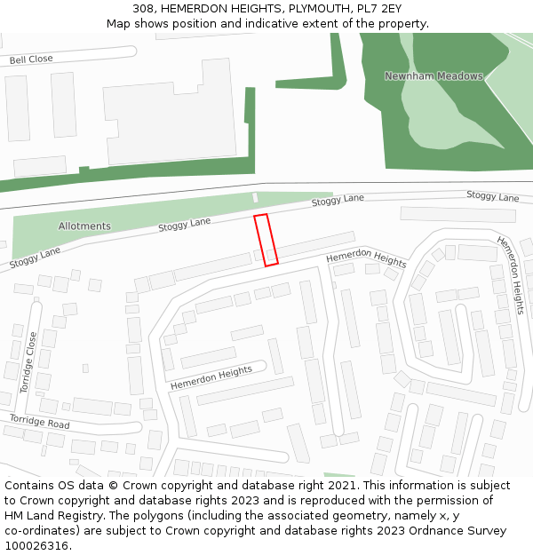 308, HEMERDON HEIGHTS, PLYMOUTH, PL7 2EY: Location map and indicative extent of plot
