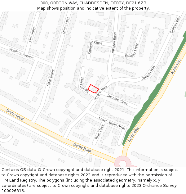308, OREGON WAY, CHADDESDEN, DERBY, DE21 6ZB: Location map and indicative extent of plot