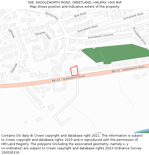 308, SADDLEWORTH ROAD, GREETLAND, HALIFAX, HX4 8NF: Location map and indicative extent of plot