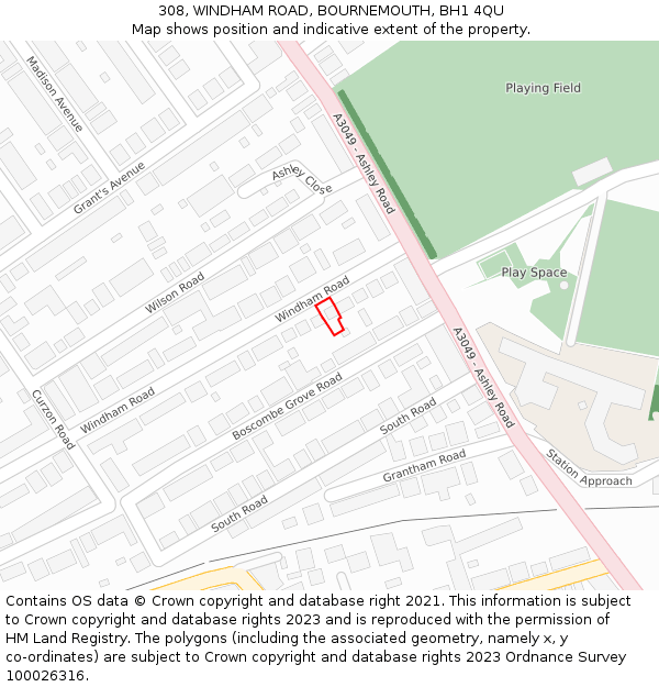 308, WINDHAM ROAD, BOURNEMOUTH, BH1 4QU: Location map and indicative extent of plot