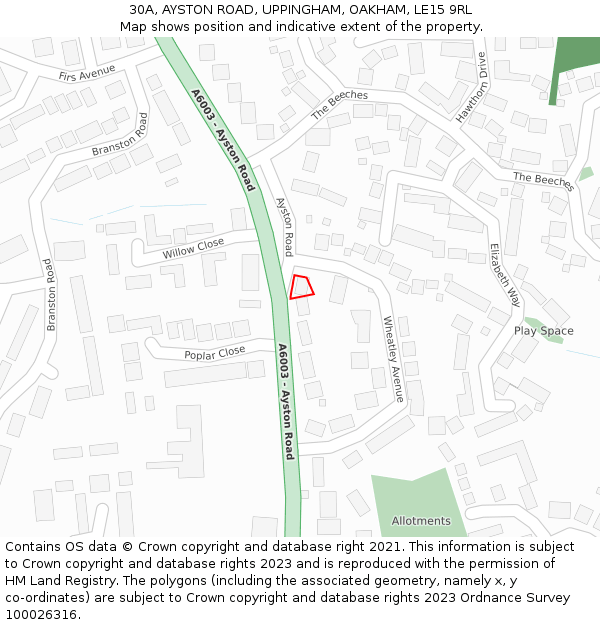 30A, AYSTON ROAD, UPPINGHAM, OAKHAM, LE15 9RL: Location map and indicative extent of plot