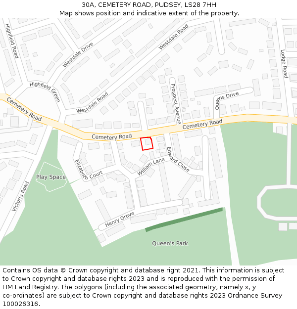 30A, CEMETERY ROAD, PUDSEY, LS28 7HH: Location map and indicative extent of plot