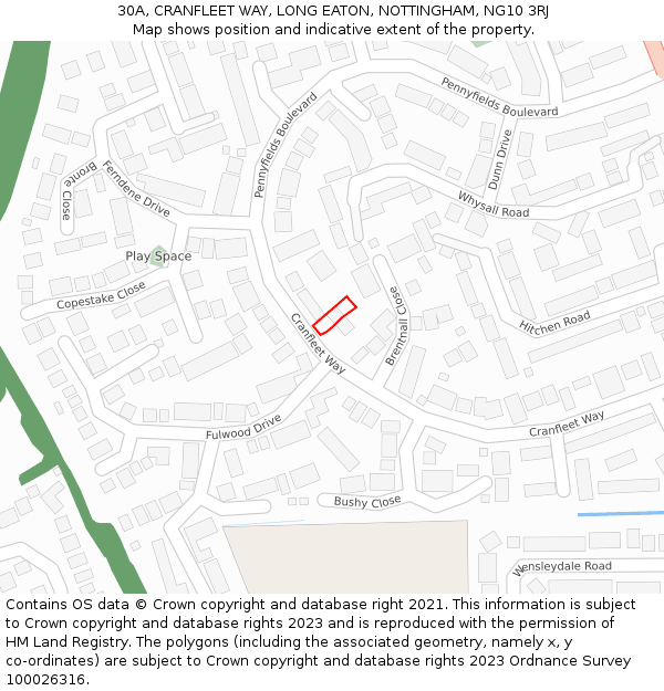 30A, CRANFLEET WAY, LONG EATON, NOTTINGHAM, NG10 3RJ: Location map and indicative extent of plot