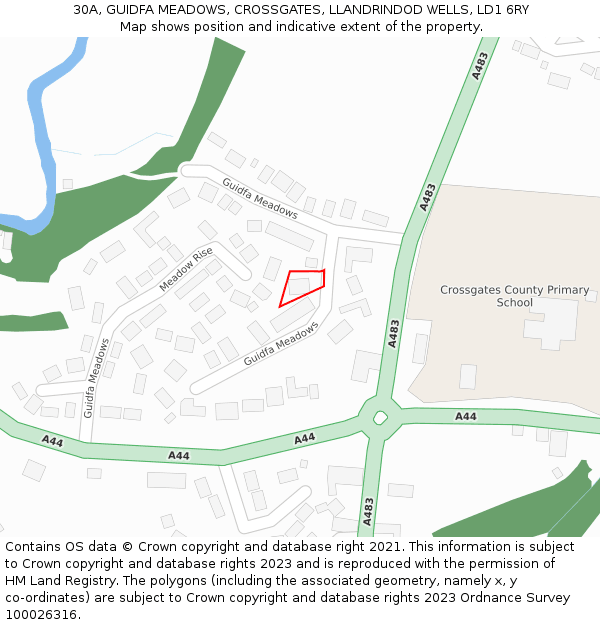 30A, GUIDFA MEADOWS, CROSSGATES, LLANDRINDOD WELLS, LD1 6RY: Location map and indicative extent of plot