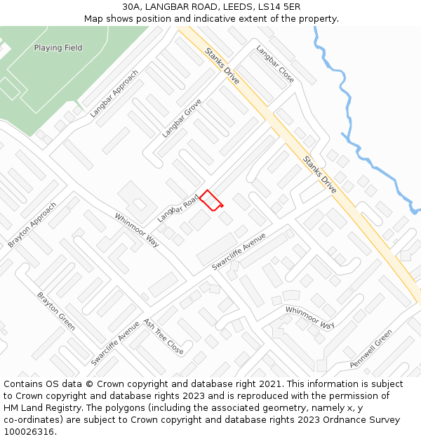 30A, LANGBAR ROAD, LEEDS, LS14 5ER: Location map and indicative extent of plot