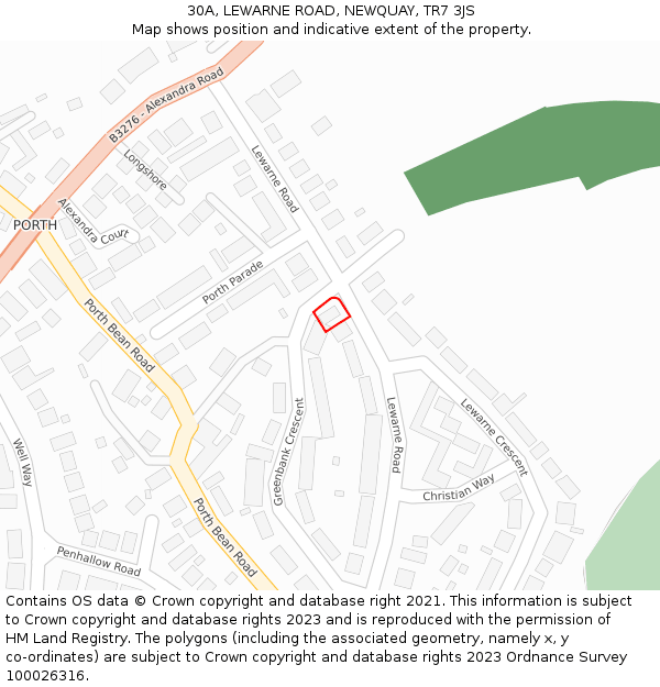 30A, LEWARNE ROAD, NEWQUAY, TR7 3JS: Location map and indicative extent of plot