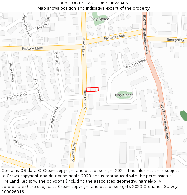 30A, LOUIES LANE, DISS, IP22 4LS: Location map and indicative extent of plot