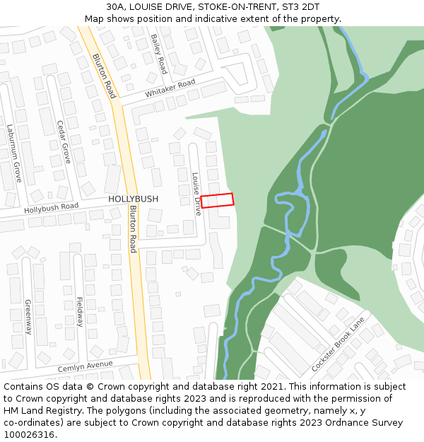 30A, LOUISE DRIVE, STOKE-ON-TRENT, ST3 2DT: Location map and indicative extent of plot
