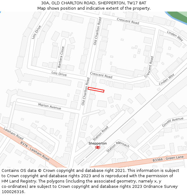 30A, OLD CHARLTON ROAD, SHEPPERTON, TW17 8AT: Location map and indicative extent of plot