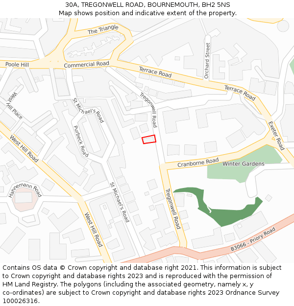 30A, TREGONWELL ROAD, BOURNEMOUTH, BH2 5NS: Location map and indicative extent of plot