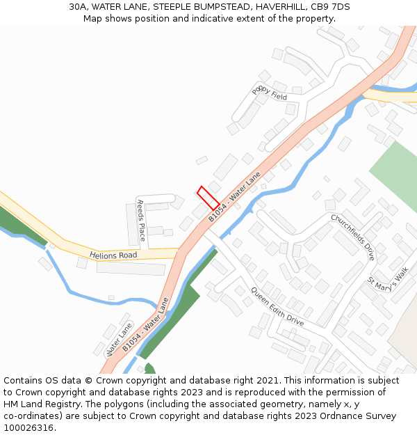 30A, WATER LANE, STEEPLE BUMPSTEAD, HAVERHILL, CB9 7DS: Location map and indicative extent of plot