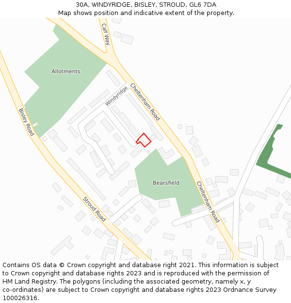 30A, WINDYRIDGE, BISLEY, STROUD, GL6 7DA: Location map and indicative extent of plot