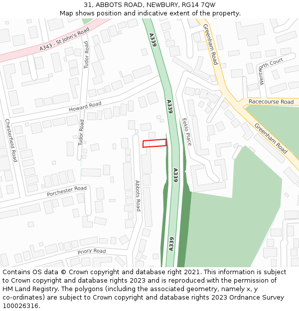 31, ABBOTS ROAD, NEWBURY, RG14 7QW: Location map and indicative extent of plot