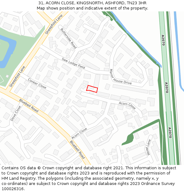 31, ACORN CLOSE, KINGSNORTH, ASHFORD, TN23 3HR: Location map and indicative extent of plot