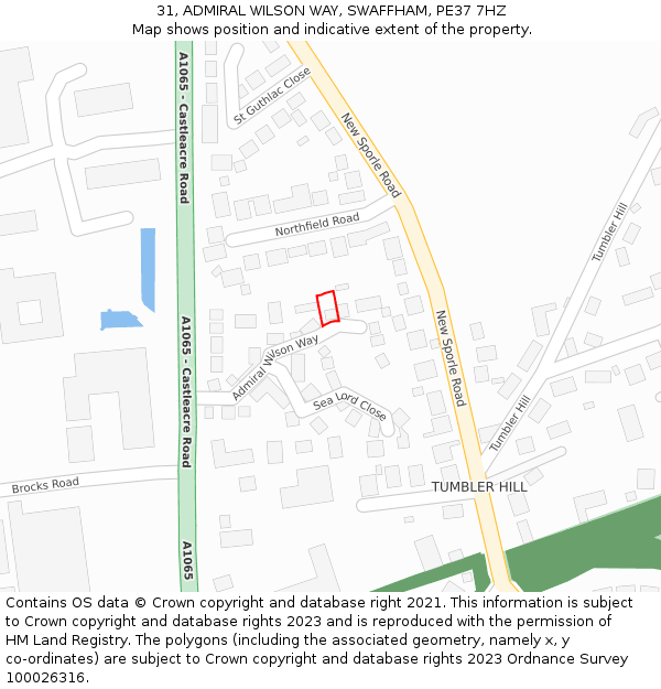 31, ADMIRAL WILSON WAY, SWAFFHAM, PE37 7HZ: Location map and indicative extent of plot