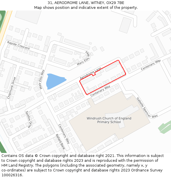 31, AERODROME LANE, WITNEY, OX29 7BE: Location map and indicative extent of plot