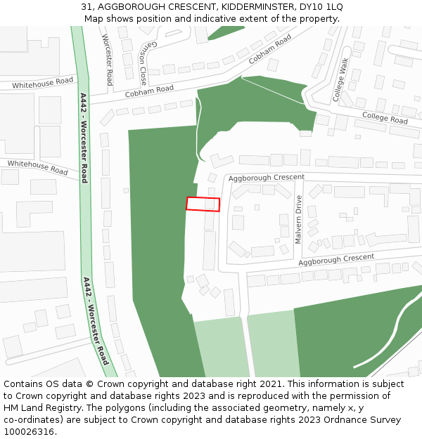 31, AGGBOROUGH CRESCENT, KIDDERMINSTER, DY10 1LQ: Location map and indicative extent of plot