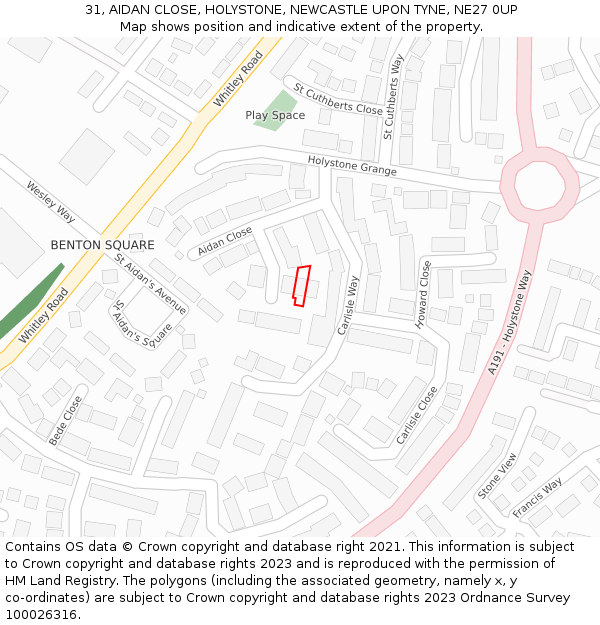 31, AIDAN CLOSE, HOLYSTONE, NEWCASTLE UPON TYNE, NE27 0UP: Location map and indicative extent of plot